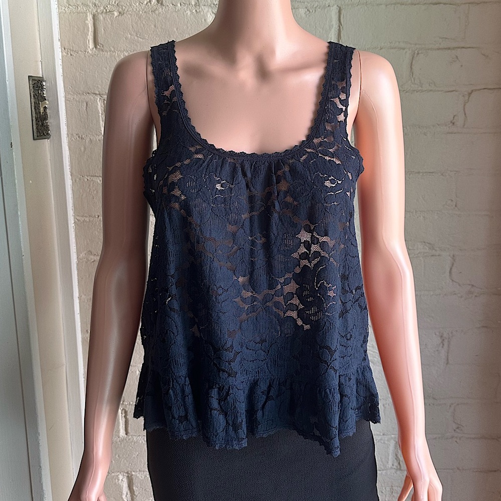 Forever 21 size small medium navy blue floral lace boho tank top blouse